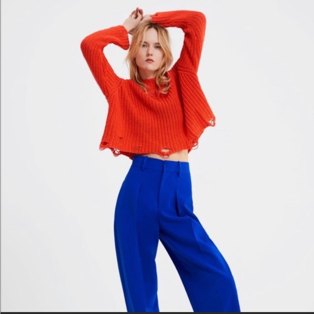COPY - ZARA distressed red crop sweater